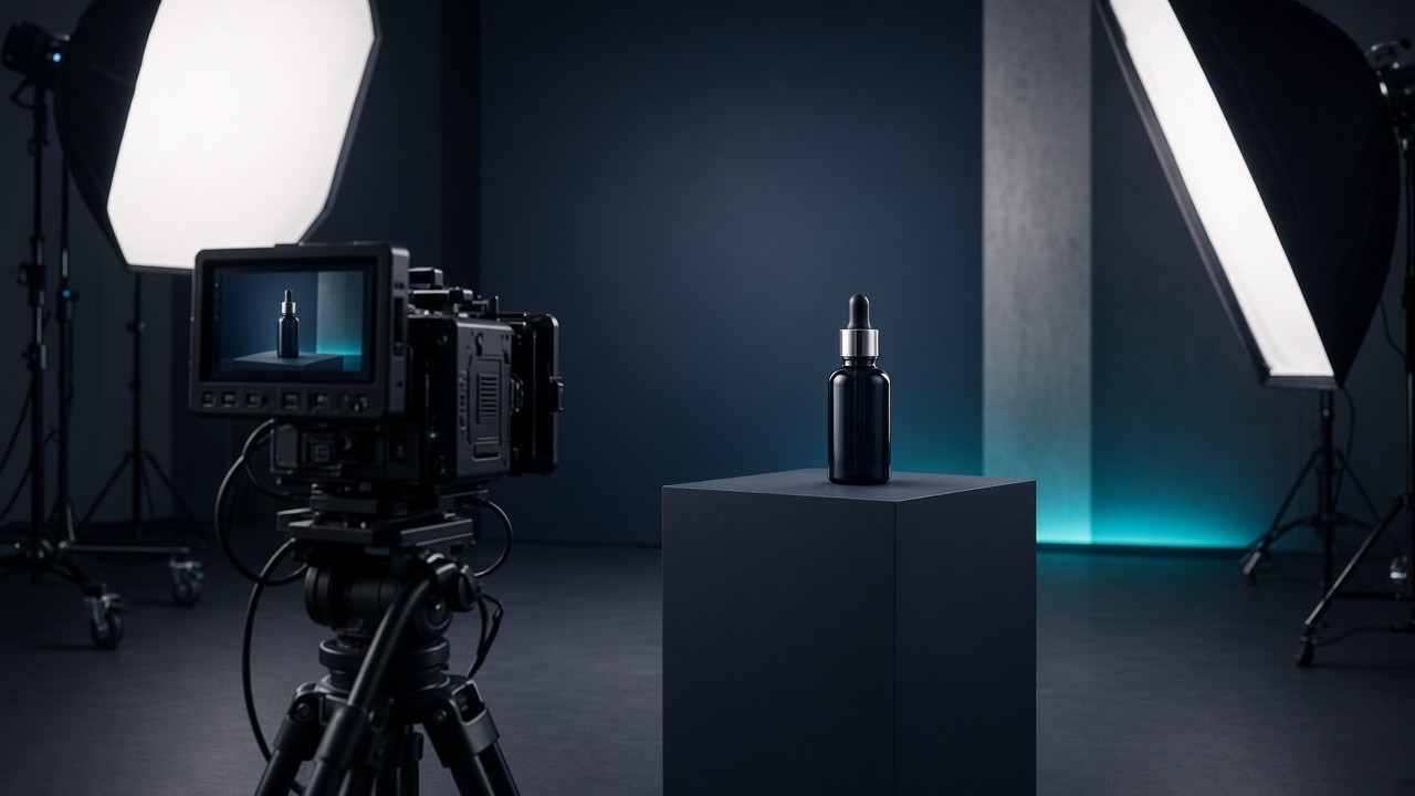 Product film shoot with cinema camera and studio lighting