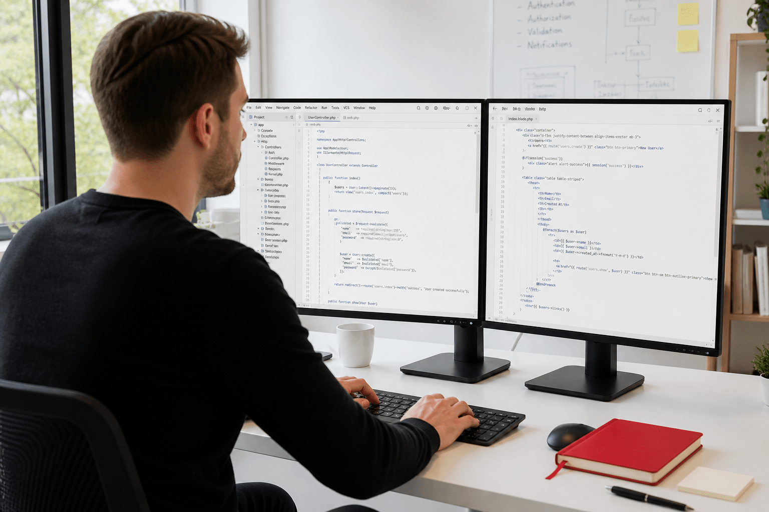 Laravel application, migrations, and queue dashboard