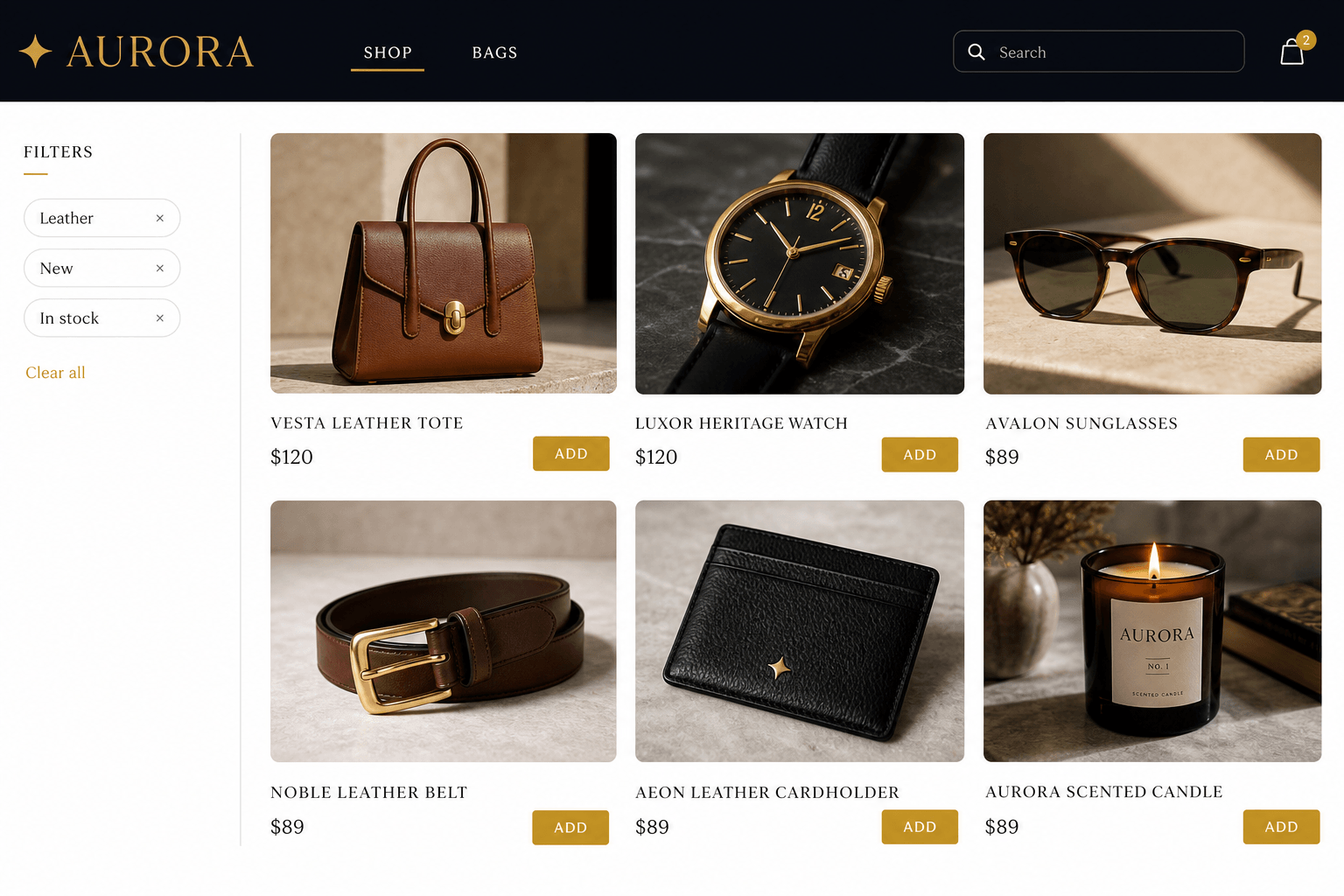 Fashion Shop — web layout
