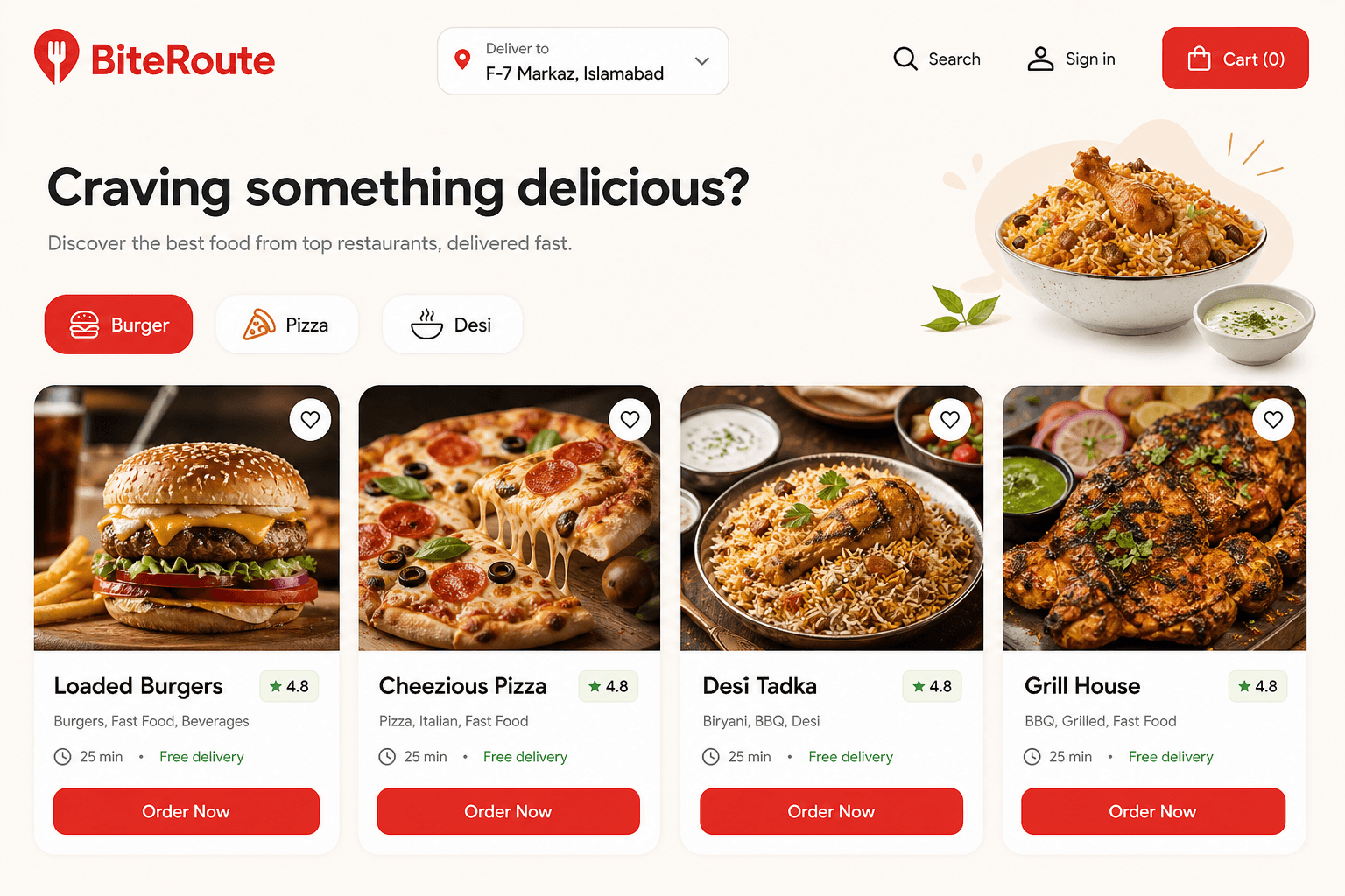 Food Delivery — web layout