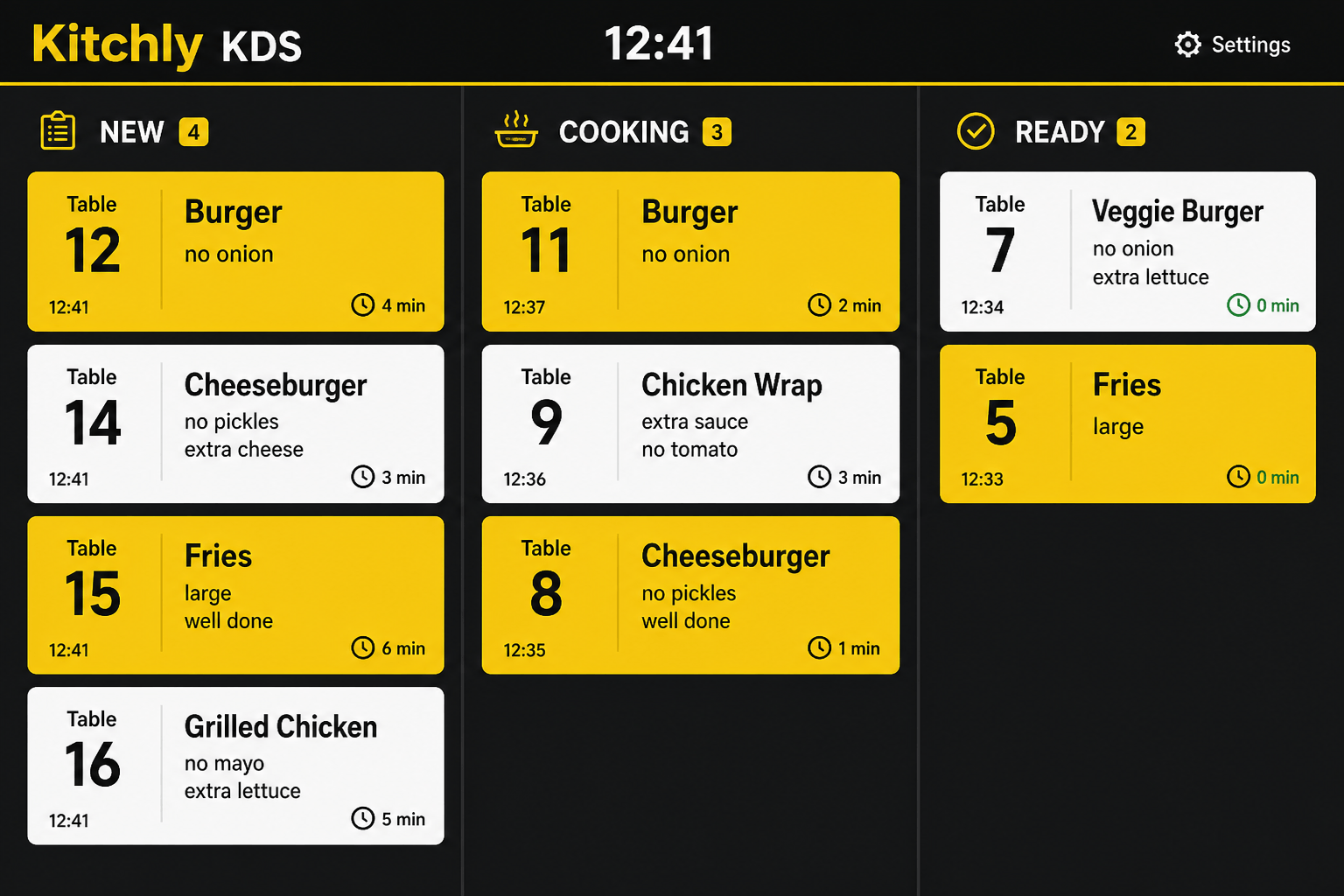 Kitchen Display — web layout