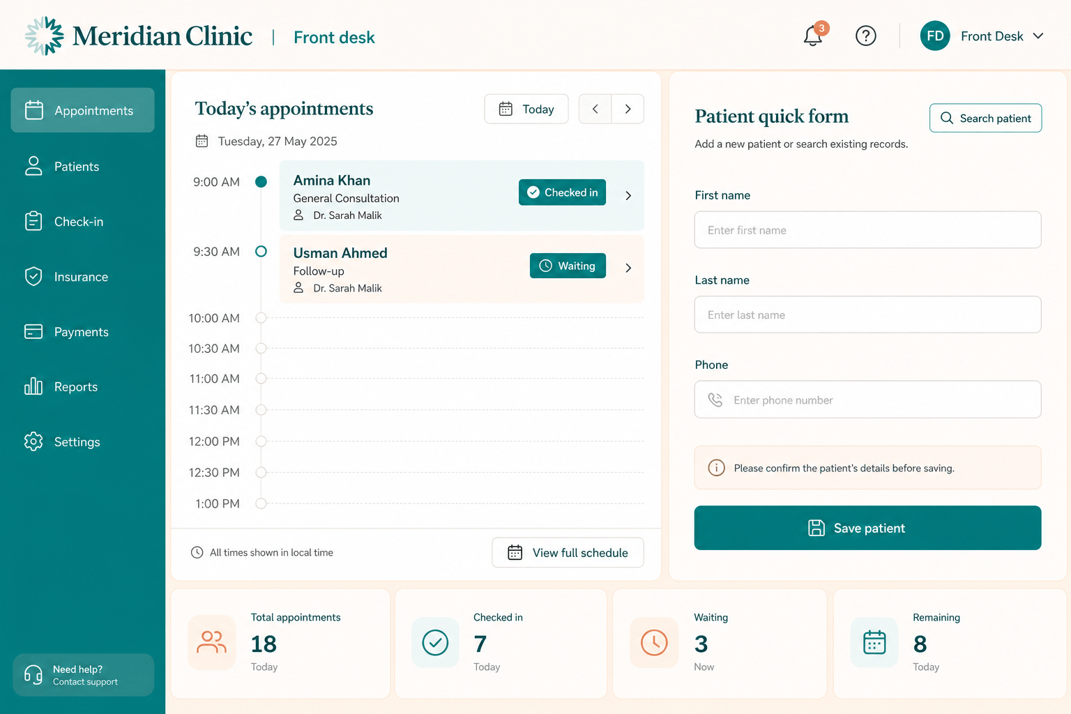 Clinic Desk — web layout