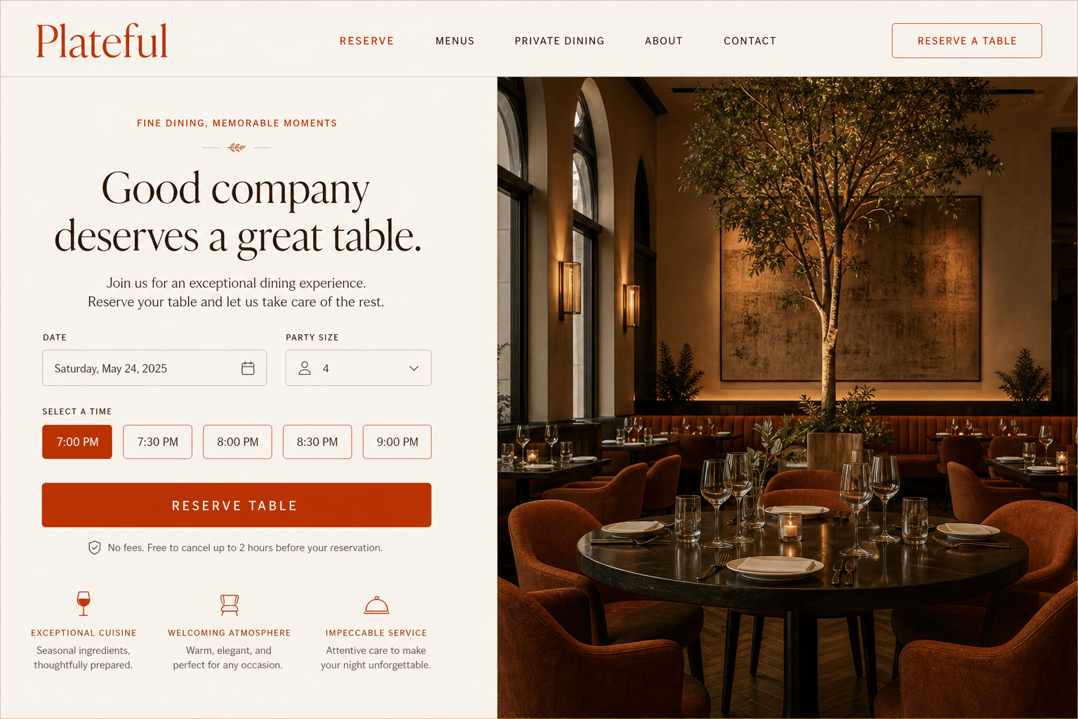 Table Booking — web layout
