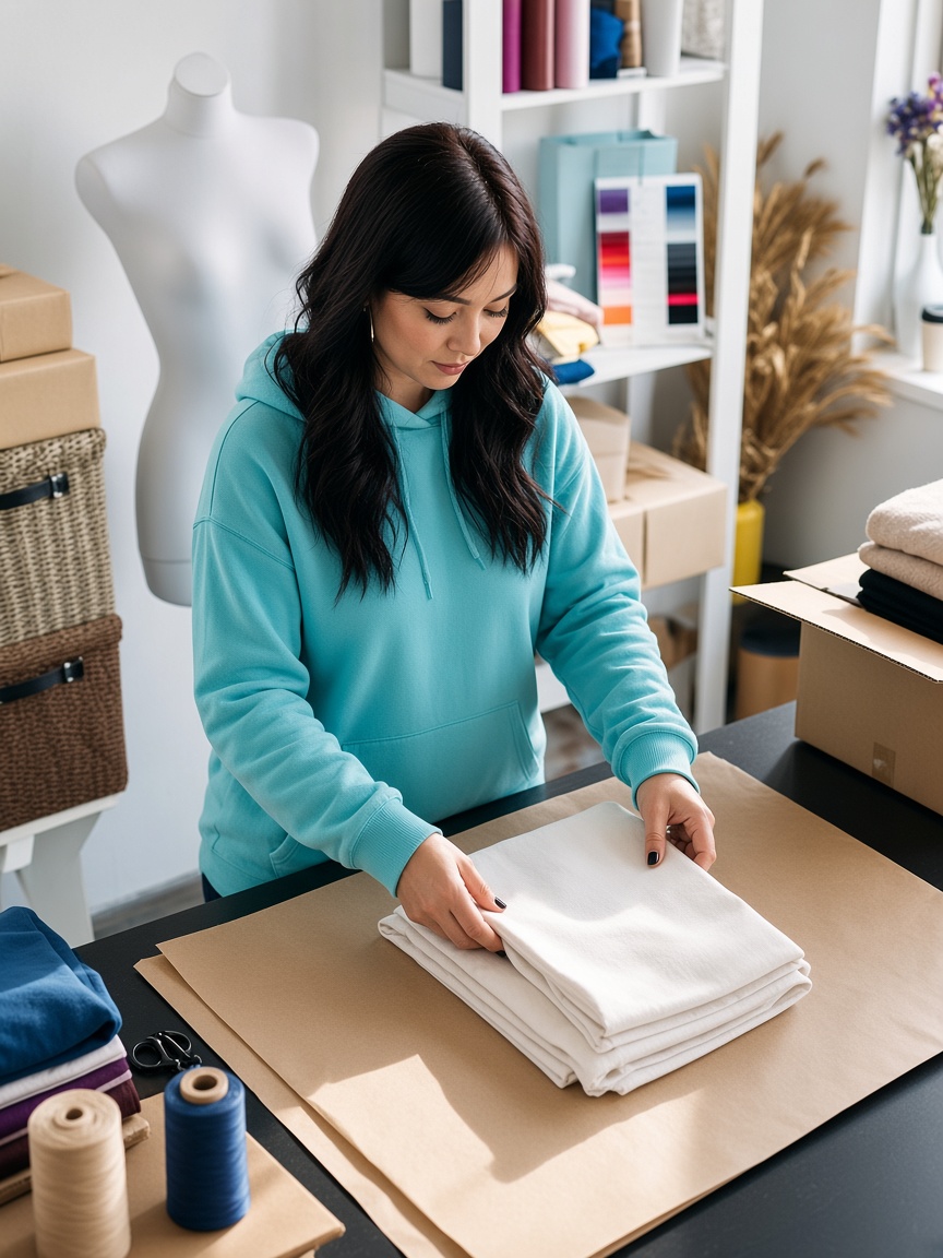 Packing an order with care in the studio